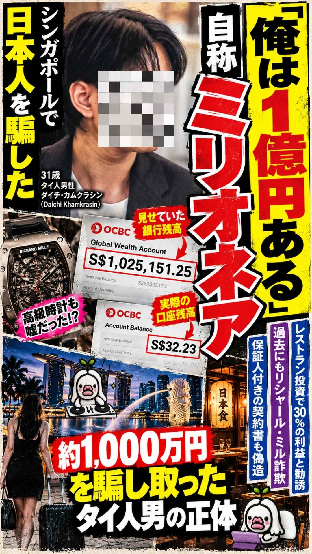 ダイチ シンガポール 詐欺 ピンクダイヤモンド リシャール 日本人詐欺師
